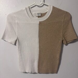 Abercrombie & Fitch White and Tan Short Sleeve Top